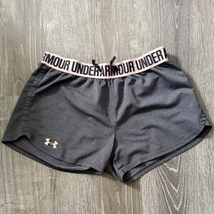 Under Armour Women's Gray Athletic Shorts with Pink Waistband